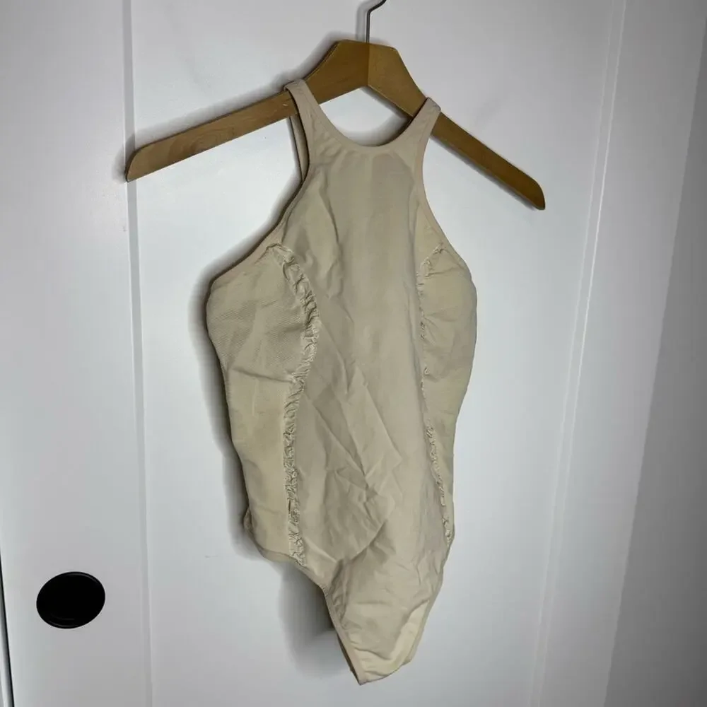 Nike Yoga Stretch Knit Cream Nude Tank Bodysuit Size Small